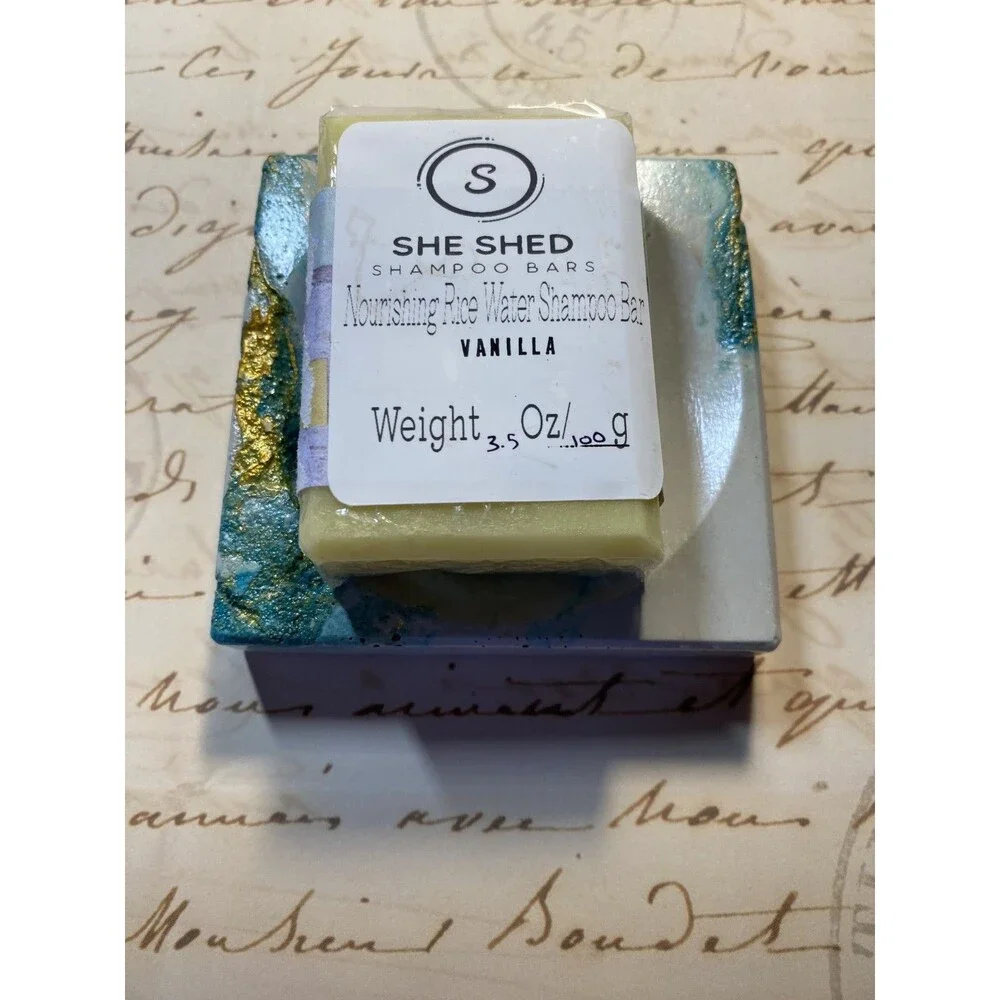 Handmade Soap Dish Cement Soap Holder Square Bathroom Kitchen Teal With Gold